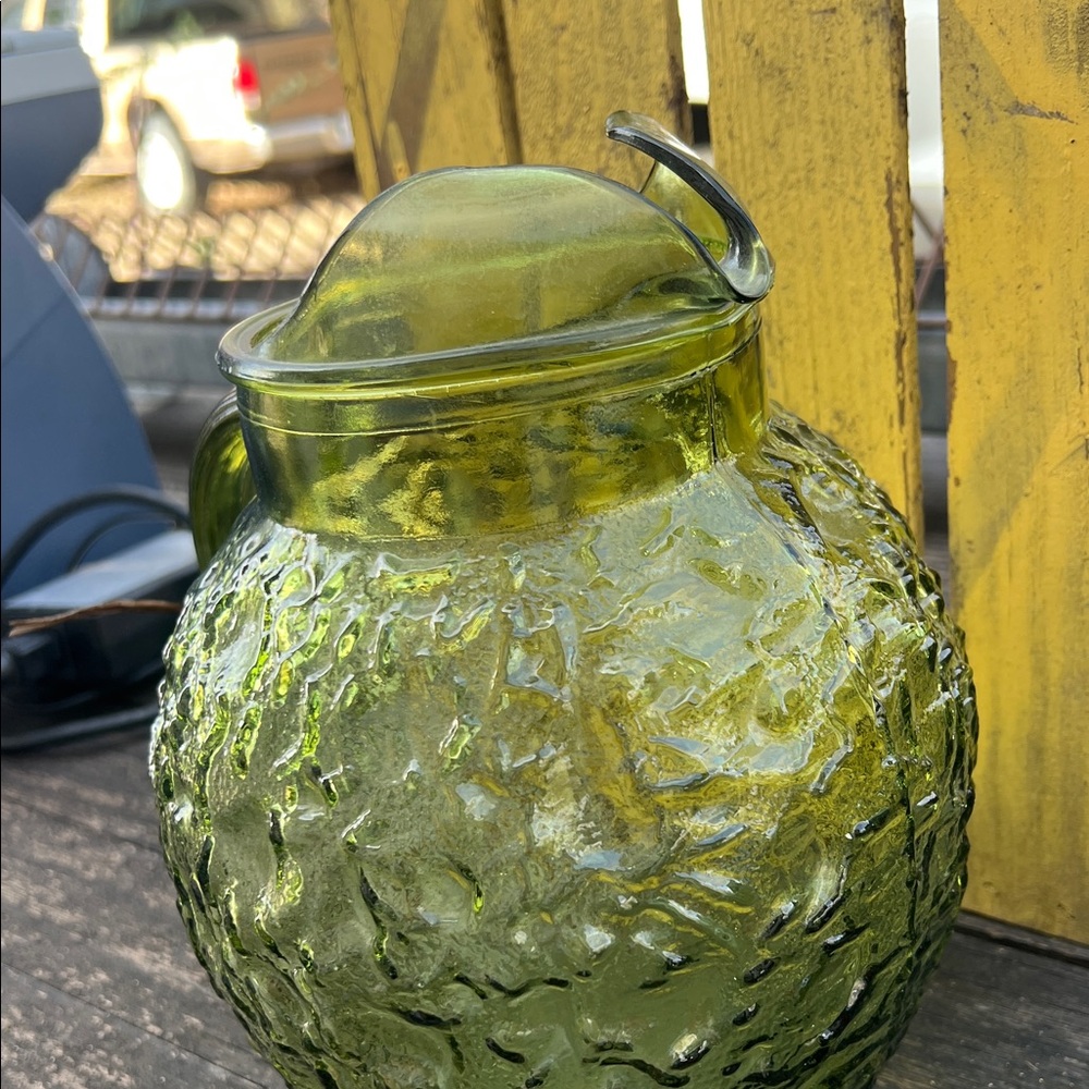 Green Textured Glass Pitcher - Picture 3 of 4